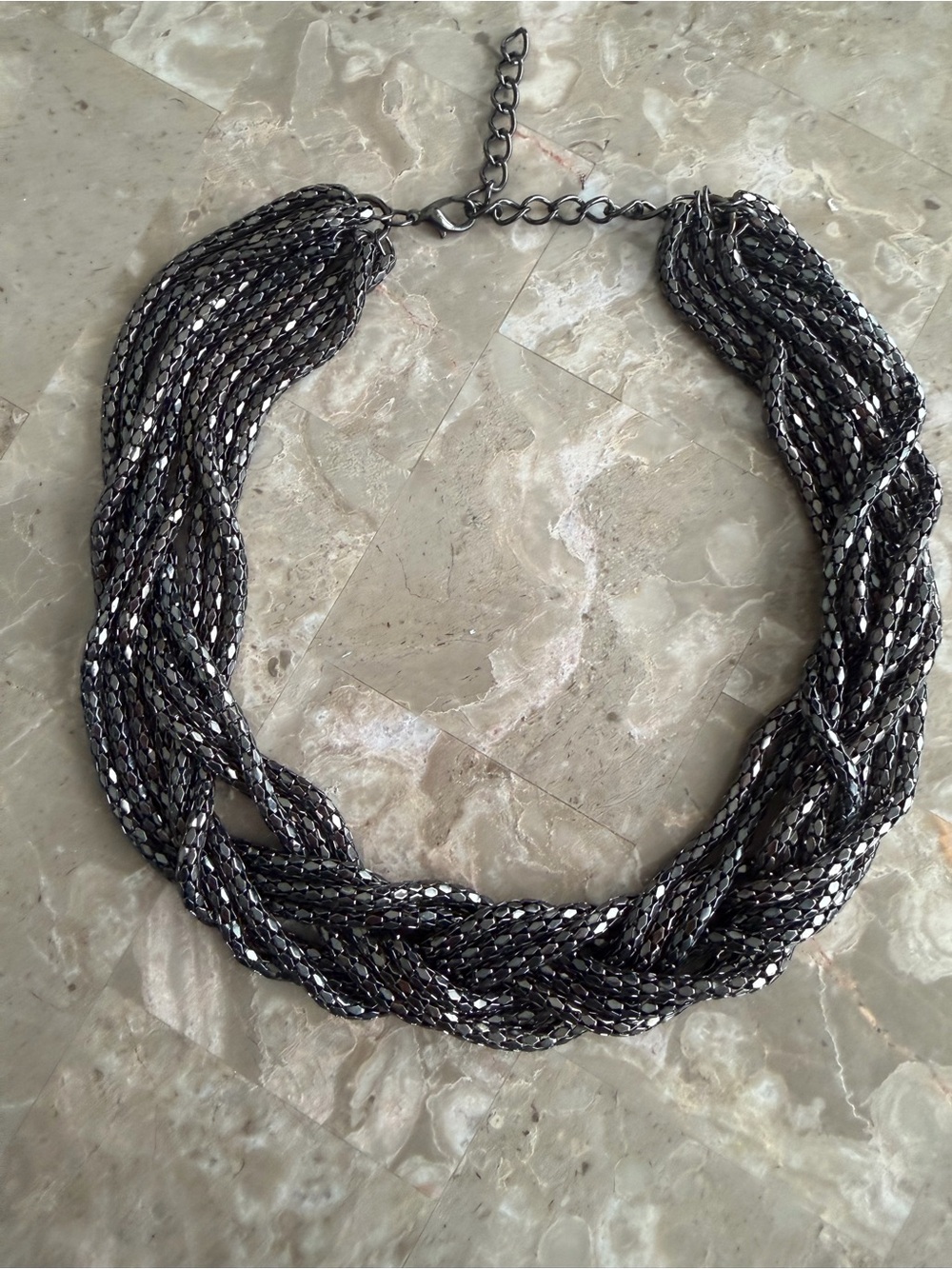 Braided Multi-Strand Metallic Black Statement Necklace